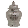 25 Inch Temple Jar Ceramic Construction Removable Lid Silver Finish By Casagear Home BM312702