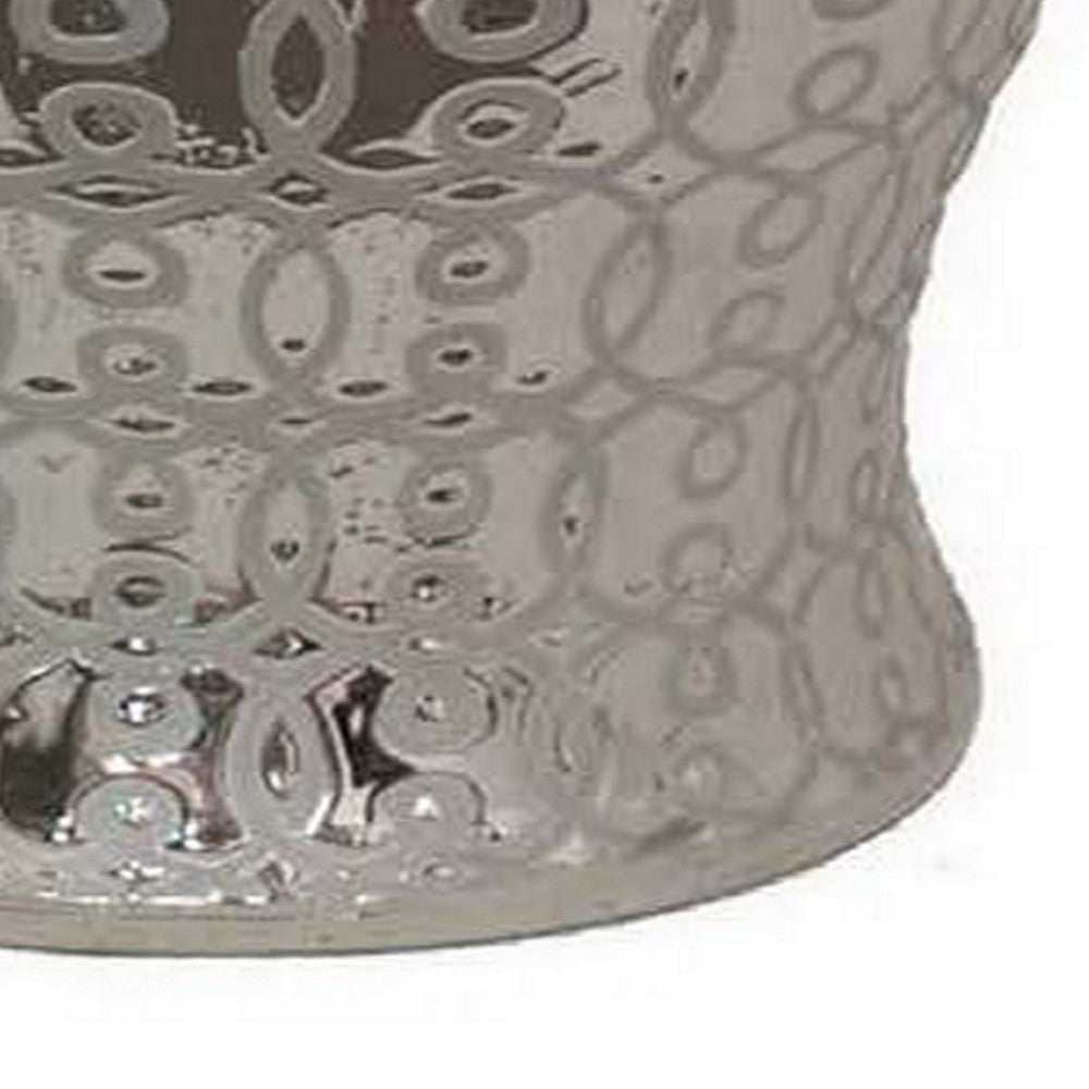 25 Inch Temple Jar Ceramic Construction Removable Lid Silver Finish By Casagear Home BM312702