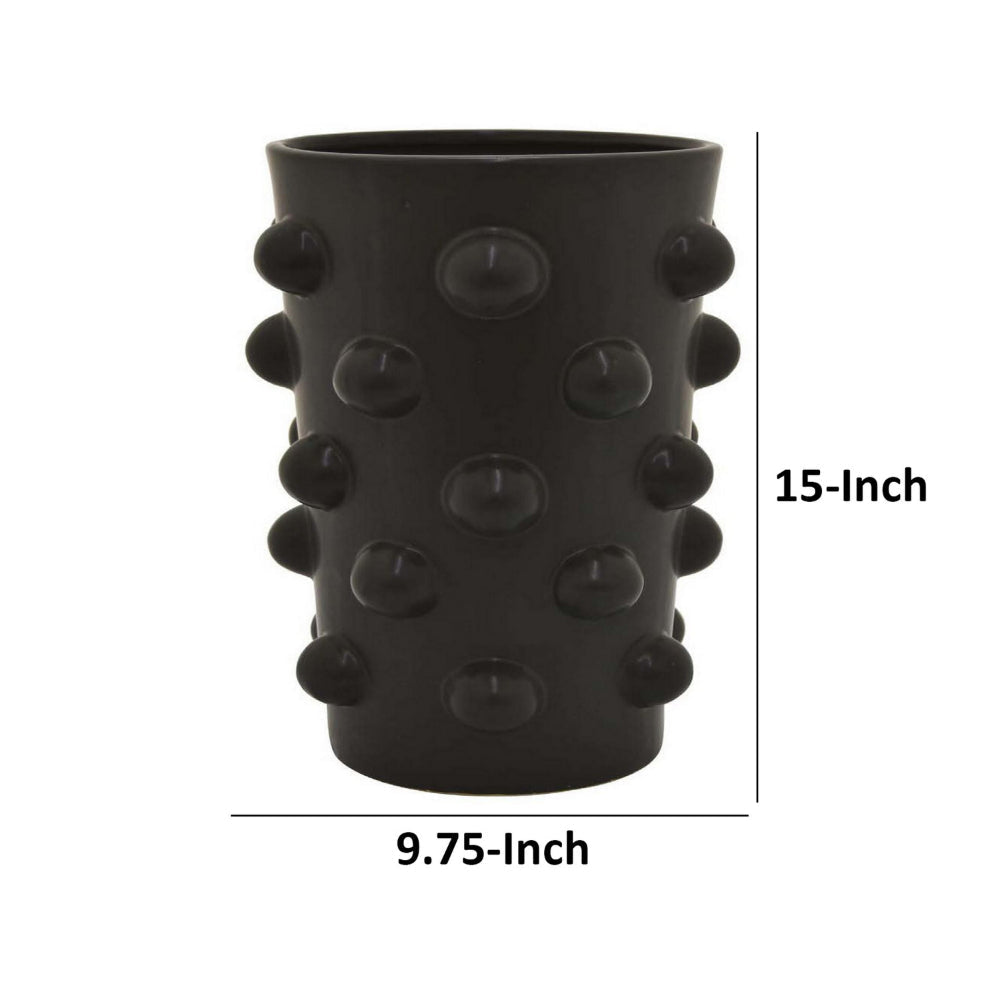 15 Inch Flower Vase 3D Bubble Pattern Ceramic Container Black Finish By Casagear Home BM312705