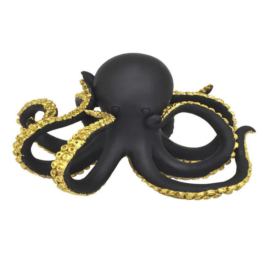 10 Inch Ocean Octopus Animal Figurine Decor Black Gold Finish Resin By Casagear Home BM312714