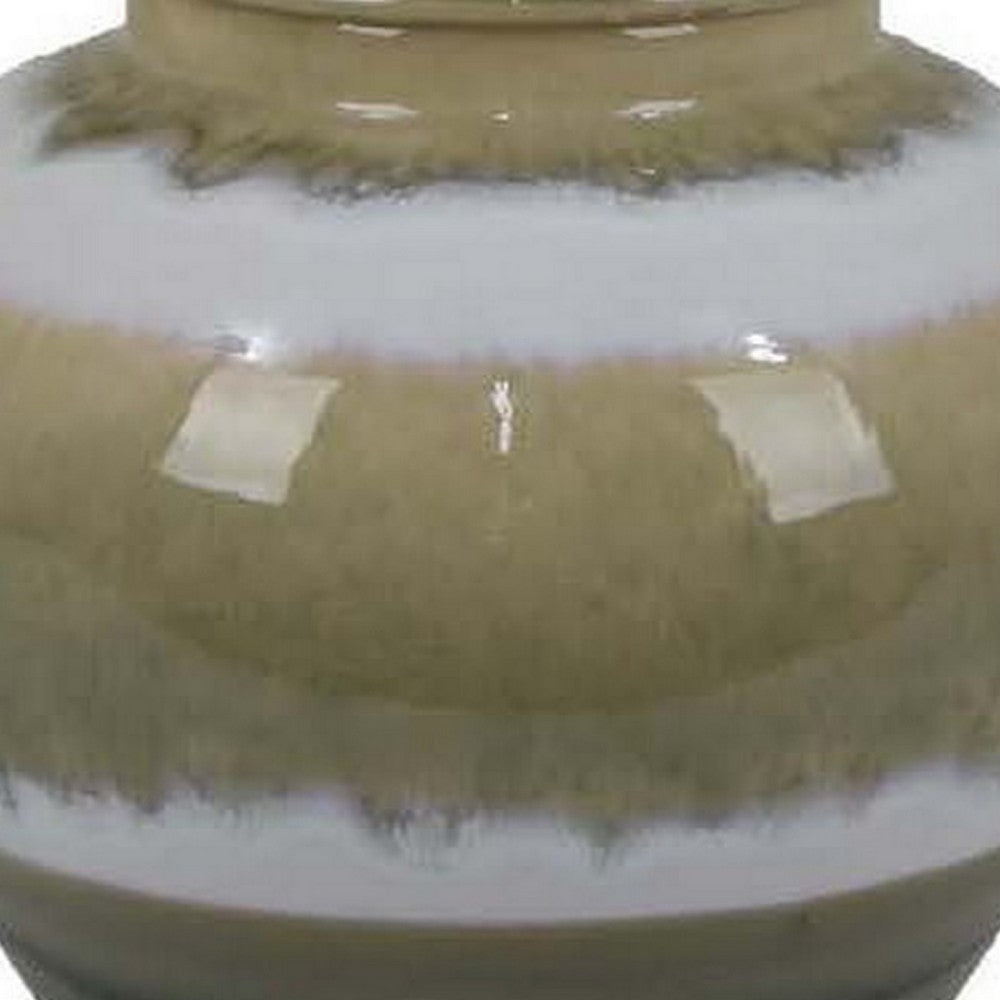 15 Inch Temple Jar with Lid Ceramic Home Decor Earth Toned Brown White By Casagear Home BM312719