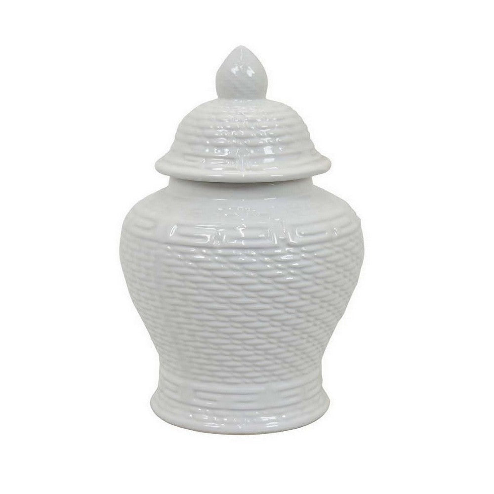 Bryan 13 Inch Temple Ginger Jar with Lid Pristine White Ceramic Finish By Casagear Home BM312723