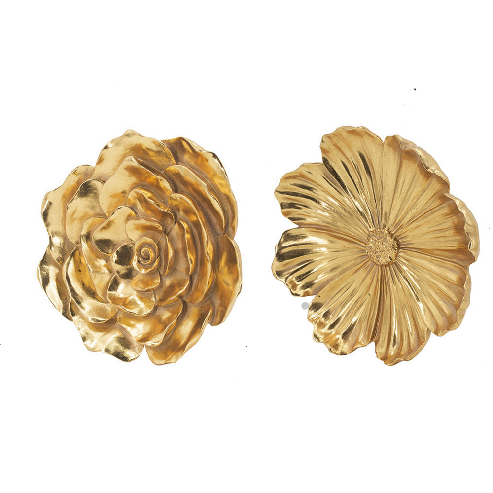 Dazzle 11 12 Inch Floral Hanging Wall Accent Set of 2 3 Dimensional Gold By Casagear Home BM312725