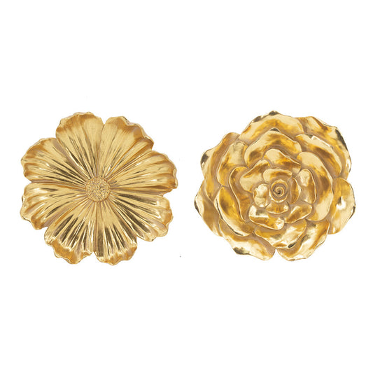 Dazzle 11, 12 Inch Floral Hanging Wall Accent Set of 2, 3 Dimensional, Gold By Casagear Home