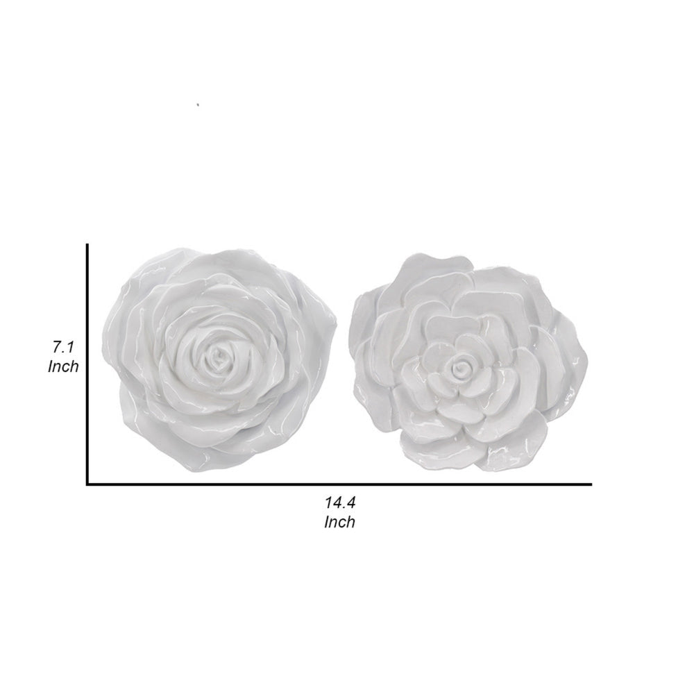 Dazzle 7 8 Inch Rose Hanging Wall Accent Set of 2 White Resin 3 Dimensional By Casagear Home BM312726