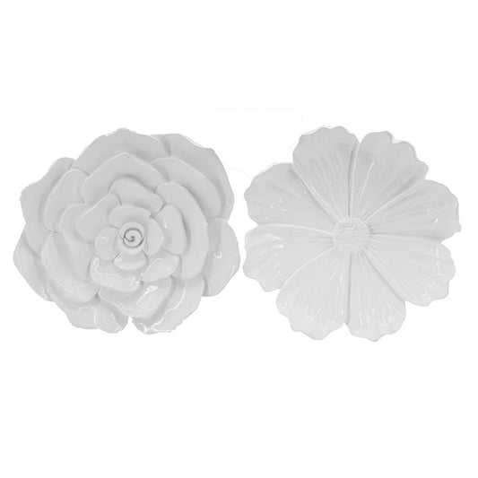 Dazzle 11, 12 Inch Floral Wall Accent Set of 2, White Resin 3 Dimensional By Casagear Home