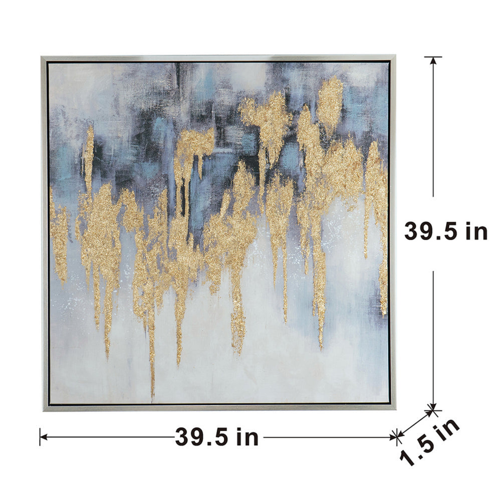 39 x 39 Framed Oil Painting Gold Flakes Square Polyester Canvas Abstract By Casagear Home BM312731