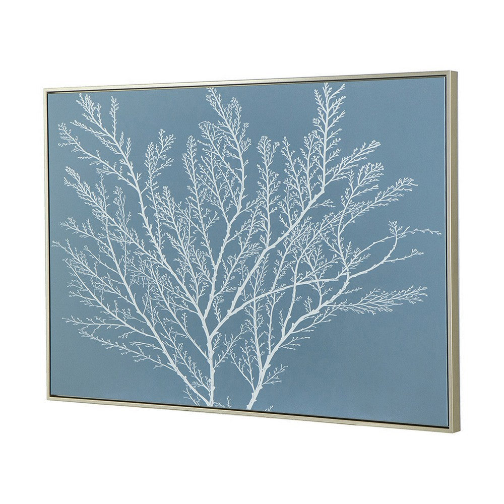 28 x 39 Hanging Wall Art Decor Rectangular White Tree Design Blue Canvas By Casagear Home BM312733