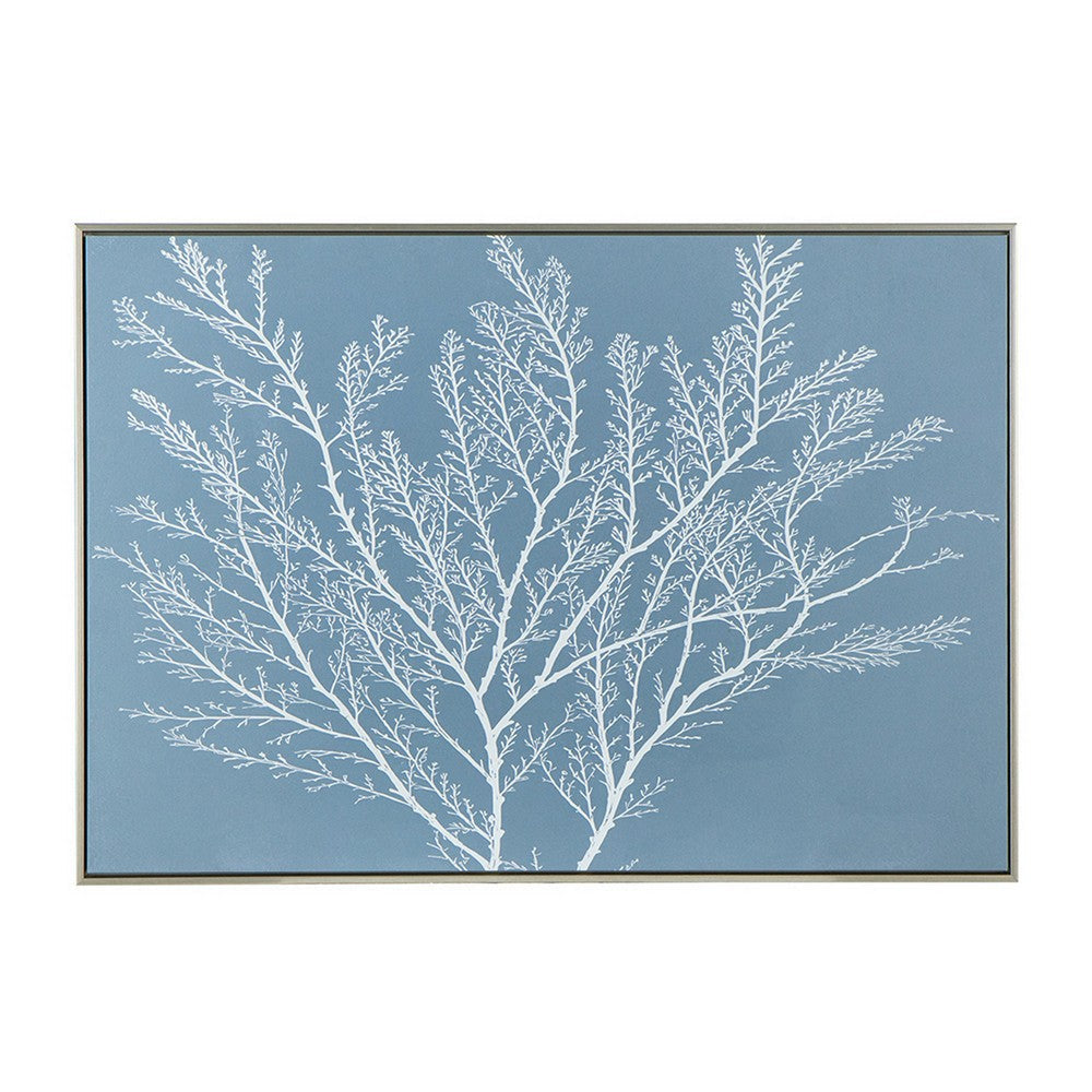 28 x 39 Hanging Wall Art Decor Rectangular White Tree Design Blue Canvas By Casagear Home BM312733