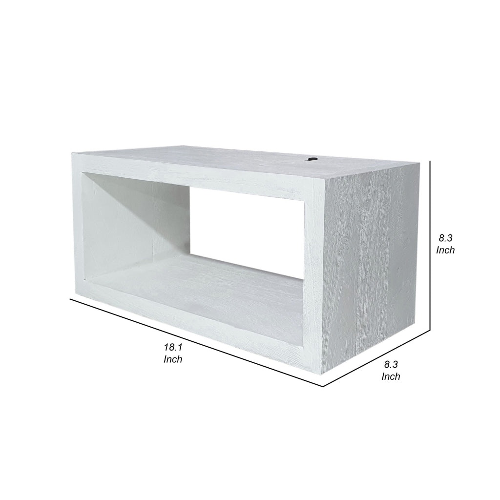 18 Inch Rectangular Wall Shelf Acacia Wood Frame White Washed Finish By Casagear Home BM312734