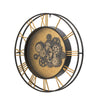 28 Inch Hanging Wall Clock Round Gear Design Gold and Black Iron Frame By Casagear Home BM312735