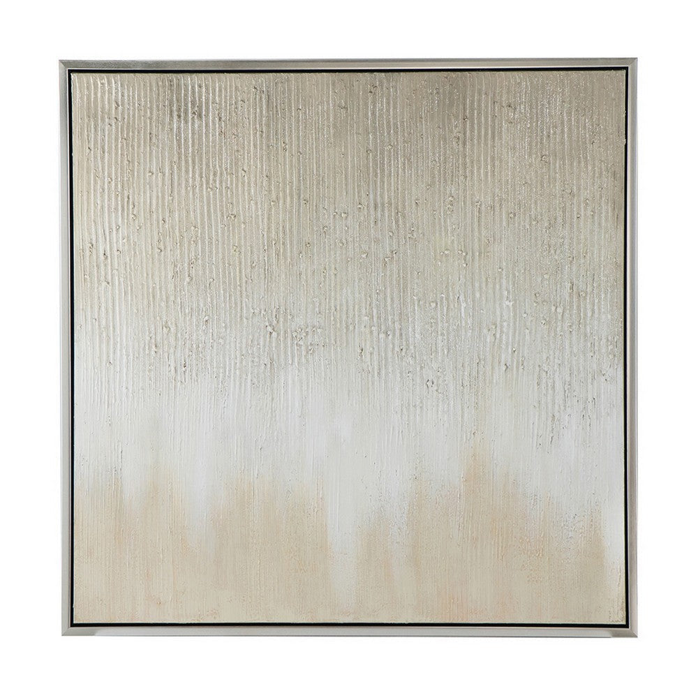 39 x 39 Hand Painted Wall Art Polyester Canvas Wood White and Gold By Casagear Home BM312736