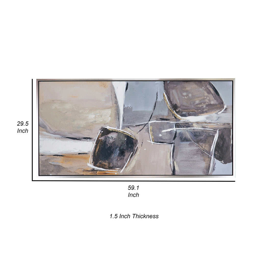 30 x 59 Abstract Oil Painting Rectanglular Poly Canvas Wood Beige Gray By Casagear Home BM312740