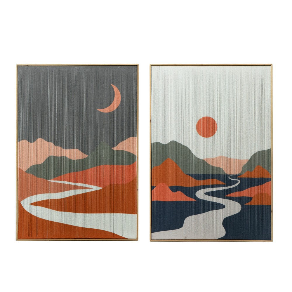 27 x 38 Wall Art Set of 2 Day and Night Design Fir Wood Orange Gray By Casagear Home BM312741