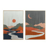 27 x 38 Wall Art Set of 2 Day and Night Design Fir Wood Orange Gray By Casagear Home BM312741