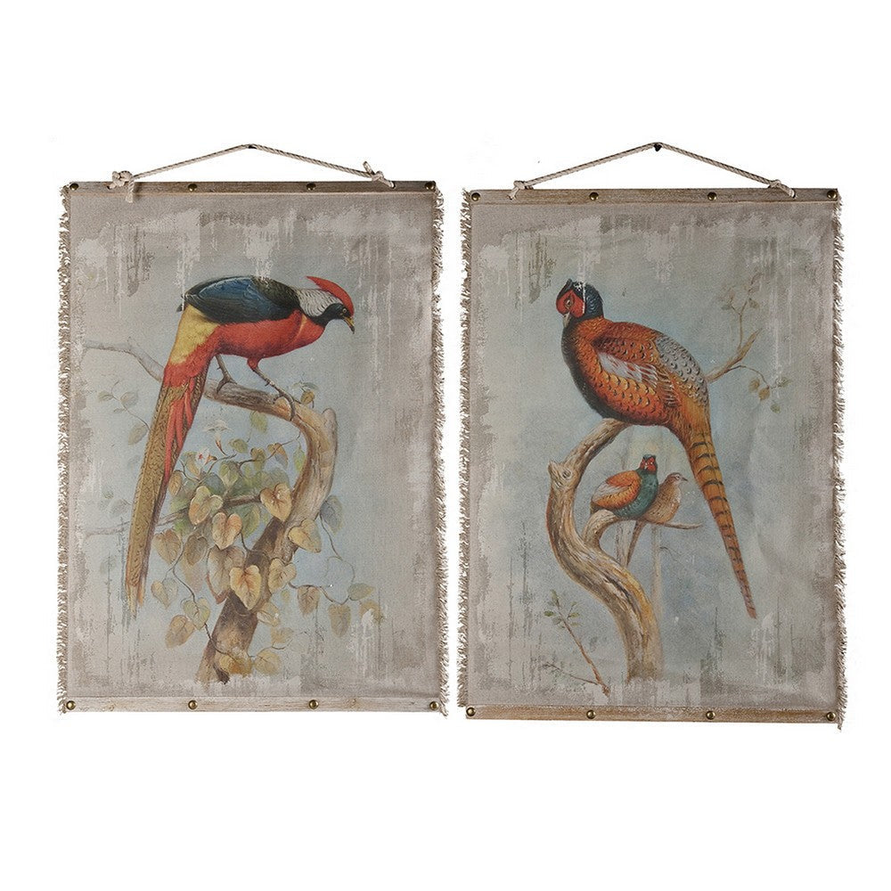 30 x 43 Hanging Wall Art Set of 2 Colorful Birds Linen Orange Blue By Casagear Home BM312742