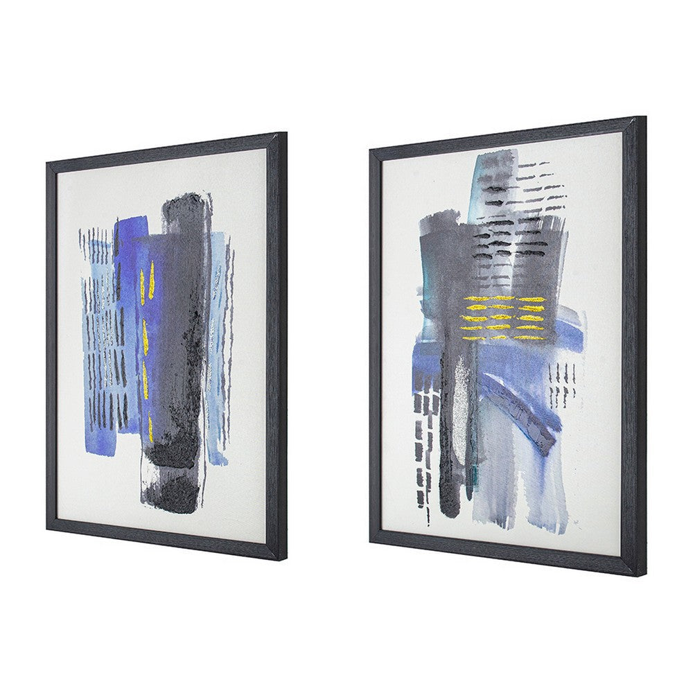 20 x 28 Abstract Wall Art Print Set of 2 Wood and Canvas Abstract Blue By Casagear Home BM312744