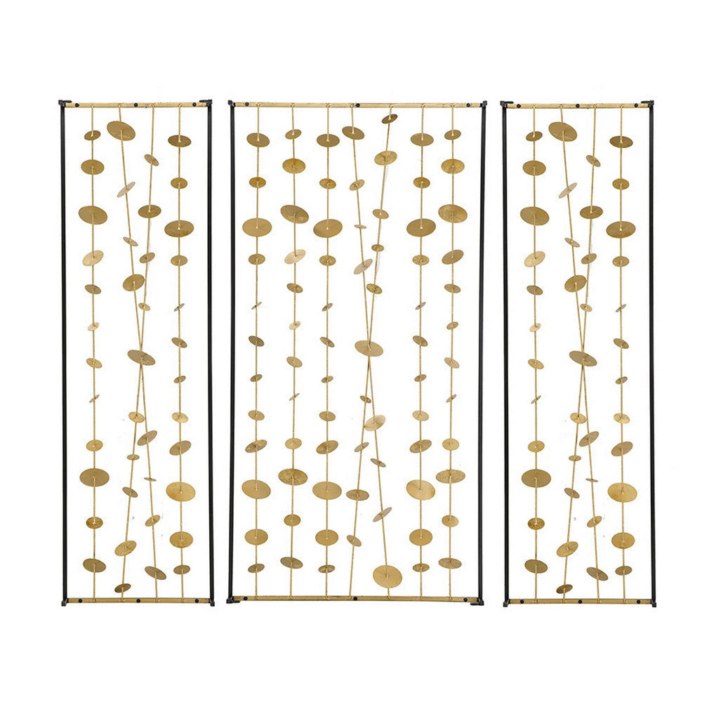 Metal Decorative Wall Art Set of 3 Strings Design Gold and Black Iron By Casagear Home BM312745