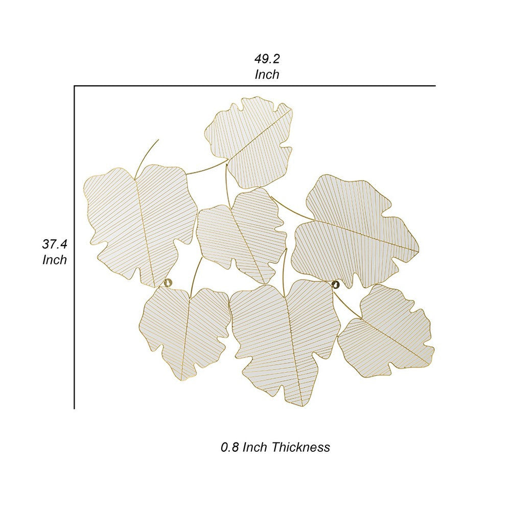 49 Inch Decorative Wall Art Attached Leaves Design Iron White and Gold By Casagear Home BM312748