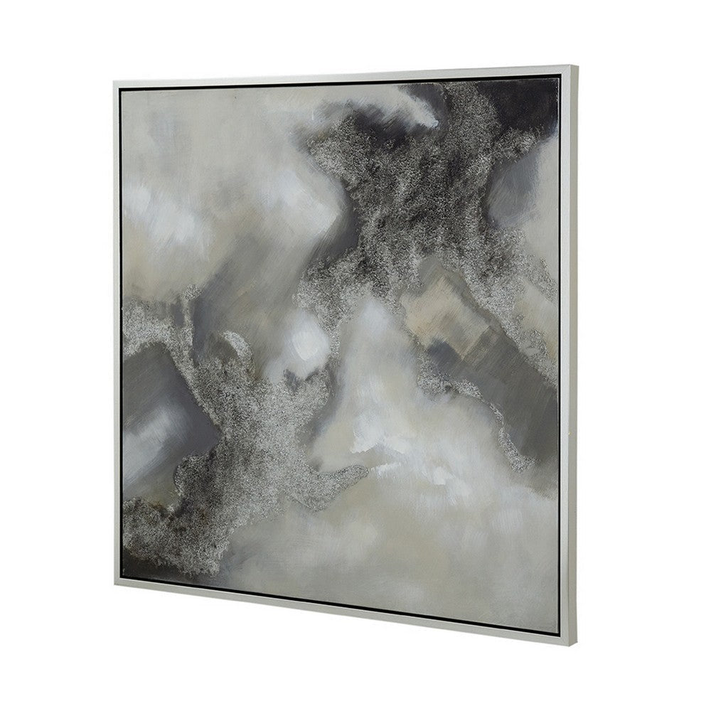 39 x 39 Stormy Skies Framed Handpainted Wall Art Square Canvas Gray By Casagear Home BM312750