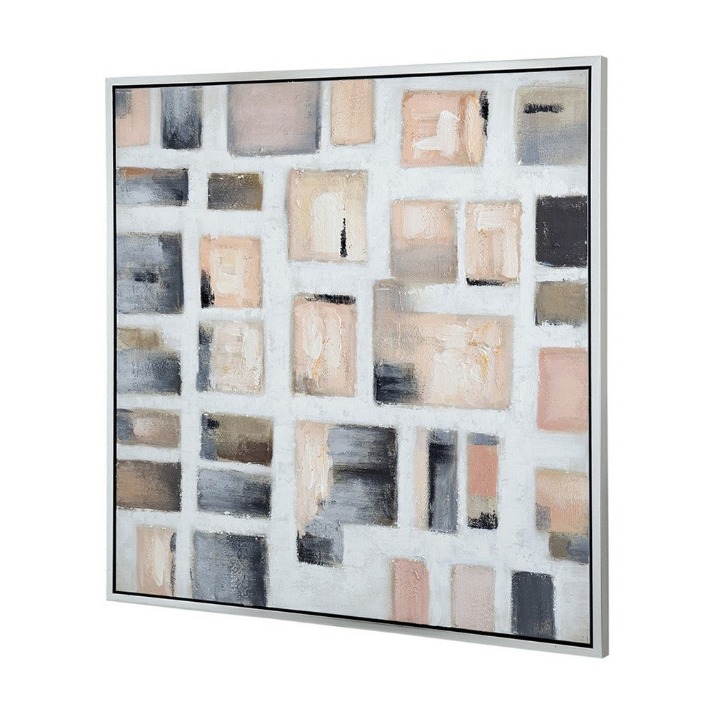 39 x 39 Framed Handpainted Wall Art Cornerstone Square Canvas White Gray By Casagear Home BM312752