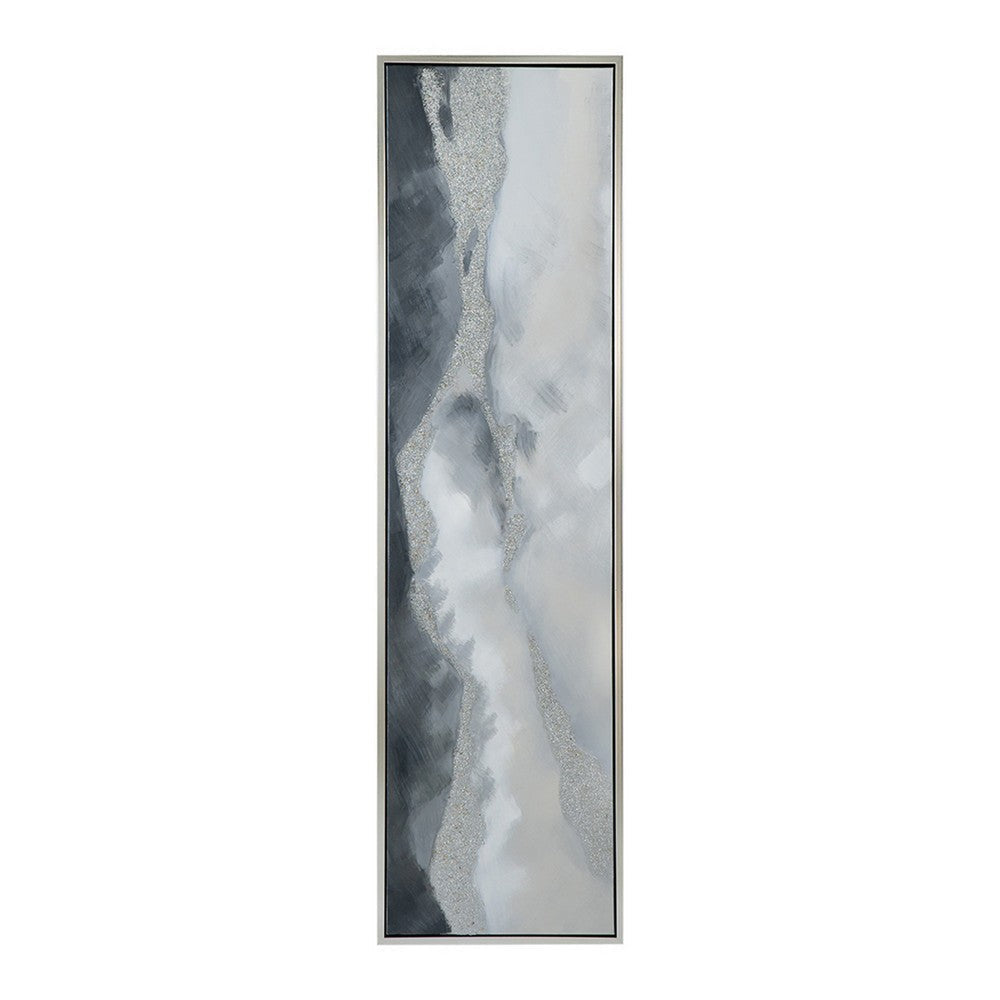 20 x 71 Framed Handpainted Wall Art Landscape Abstract Design Soft Gray By Casagear Home BM312753