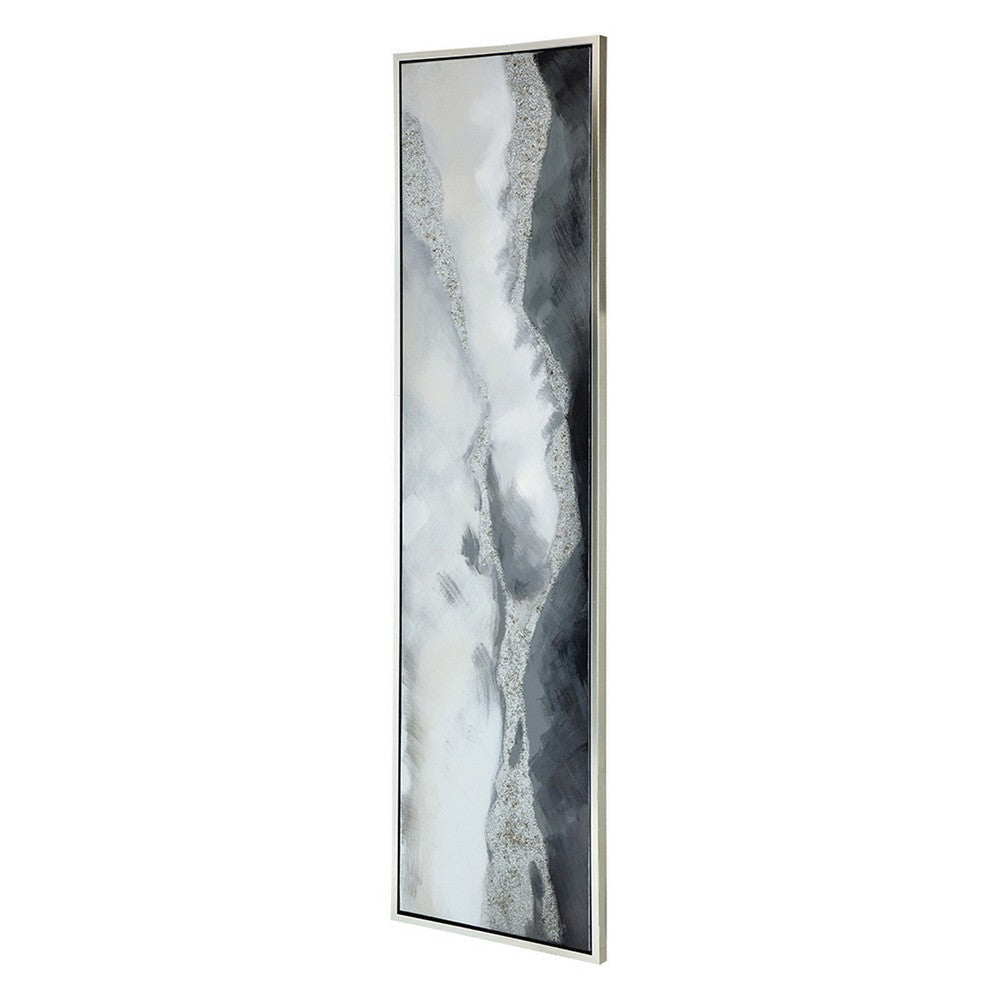 20 x 71 Framed Handpainted Wall Art Landscape Abstract Design Soft Gray By Casagear Home BM312753