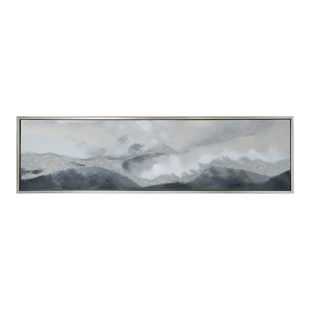 20 x 71 Framed Handpainted Wall Art Landscape Abstract Design Soft Gray By Casagear Home BM312753