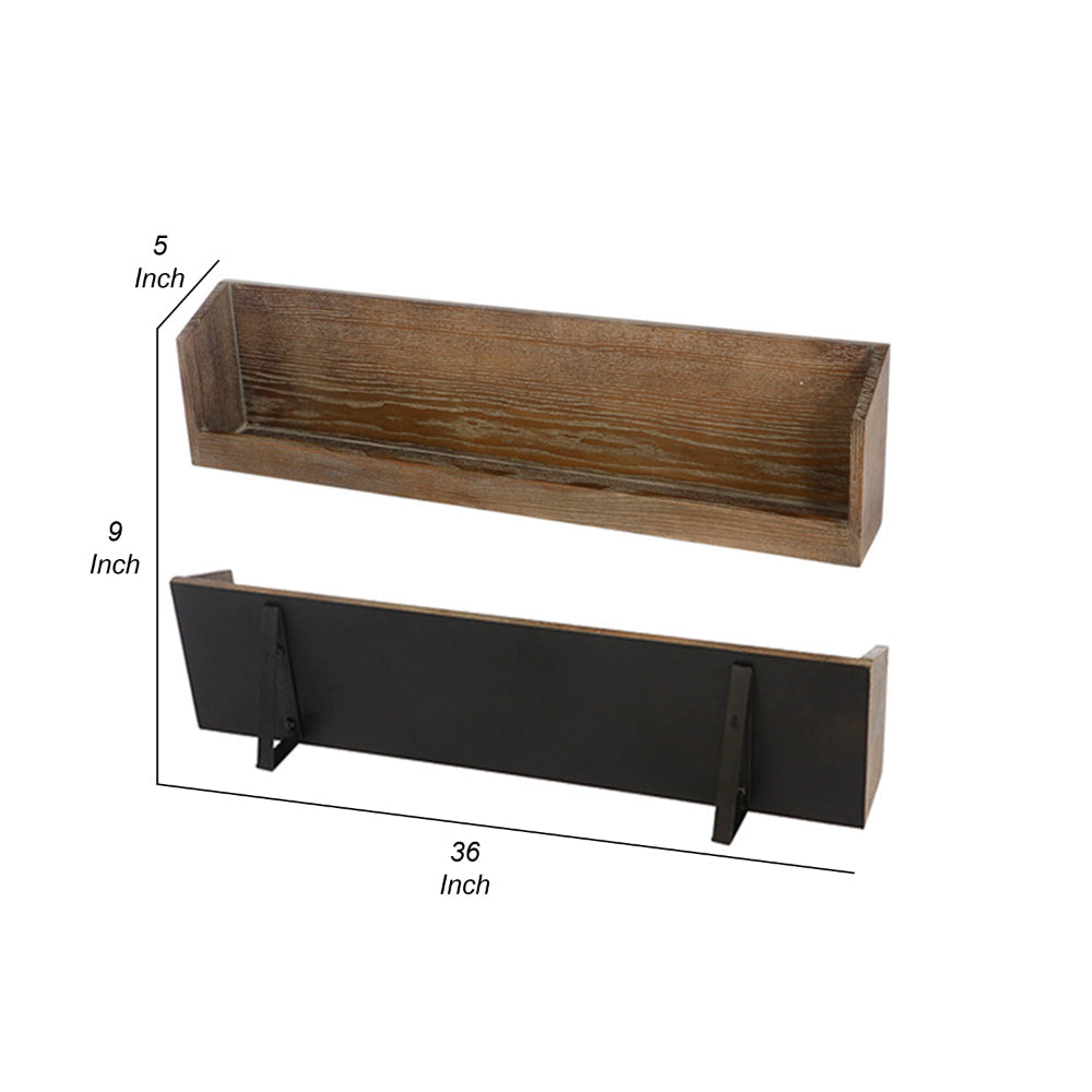 36 Inch Wine Rack Display Shelf Set of 2 Rectangular Brown Wood Black By Casagear Home BM312758