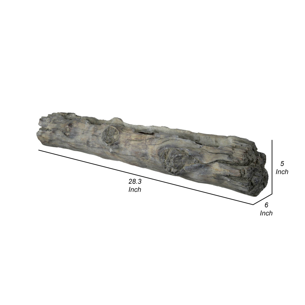 28 Inch Wall Shelf Tree Trunk Design Home Decor Gray Polyresin Finish By Casagear Home BM312764