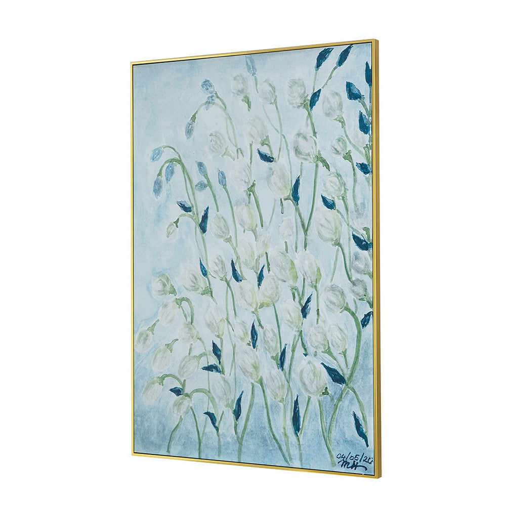 32 x 47 Inch Botanical Wall Art Decor Blue White Floral Framed Canvas By Casagear Home BM312770