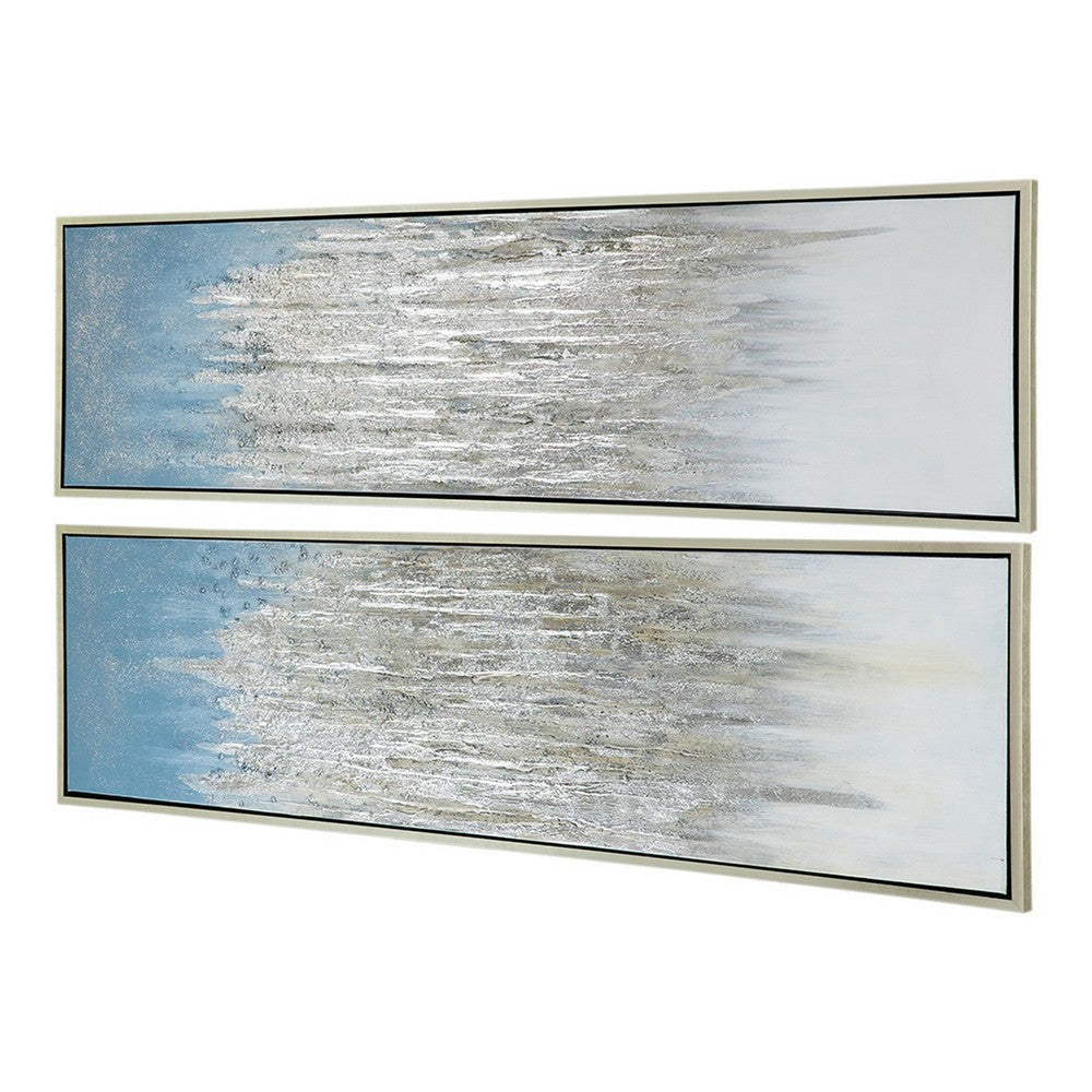 Dimy 20 x 71 Set of 2 Wall Art Hand Painted Dahlia Blue Silver Ombre By Casagear Home BM312771