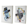 24 x 32 Abstract Wall Art Set of 2 Black and Blue Painting Silver Wood By Casagear Home BM312777