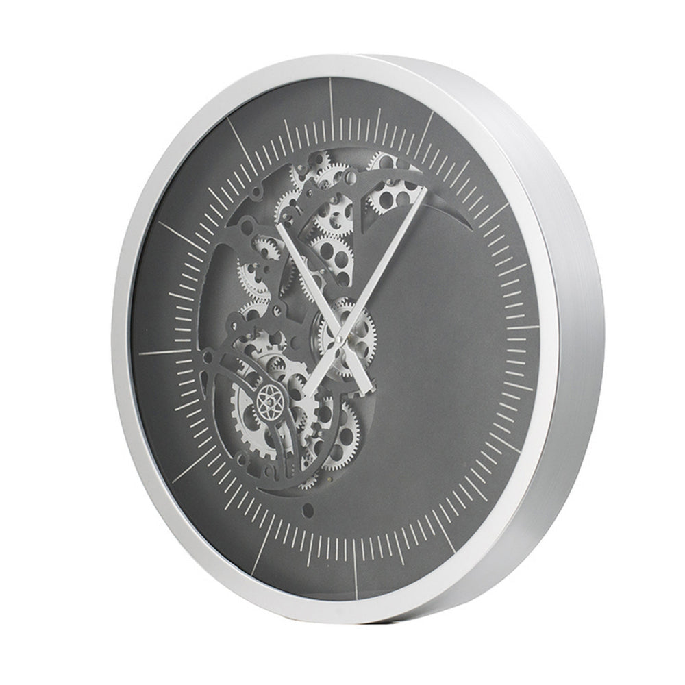 Reny 23 Inch Wall Clock Decorative Gear Design Round Silver Black Iron By Casagear Home BM312778