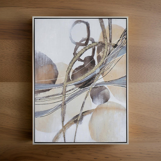 Bny 35 x 47 Abstract Wall Art Print, Watercolor Oil Painting, Brown, Silver By Casagear Home