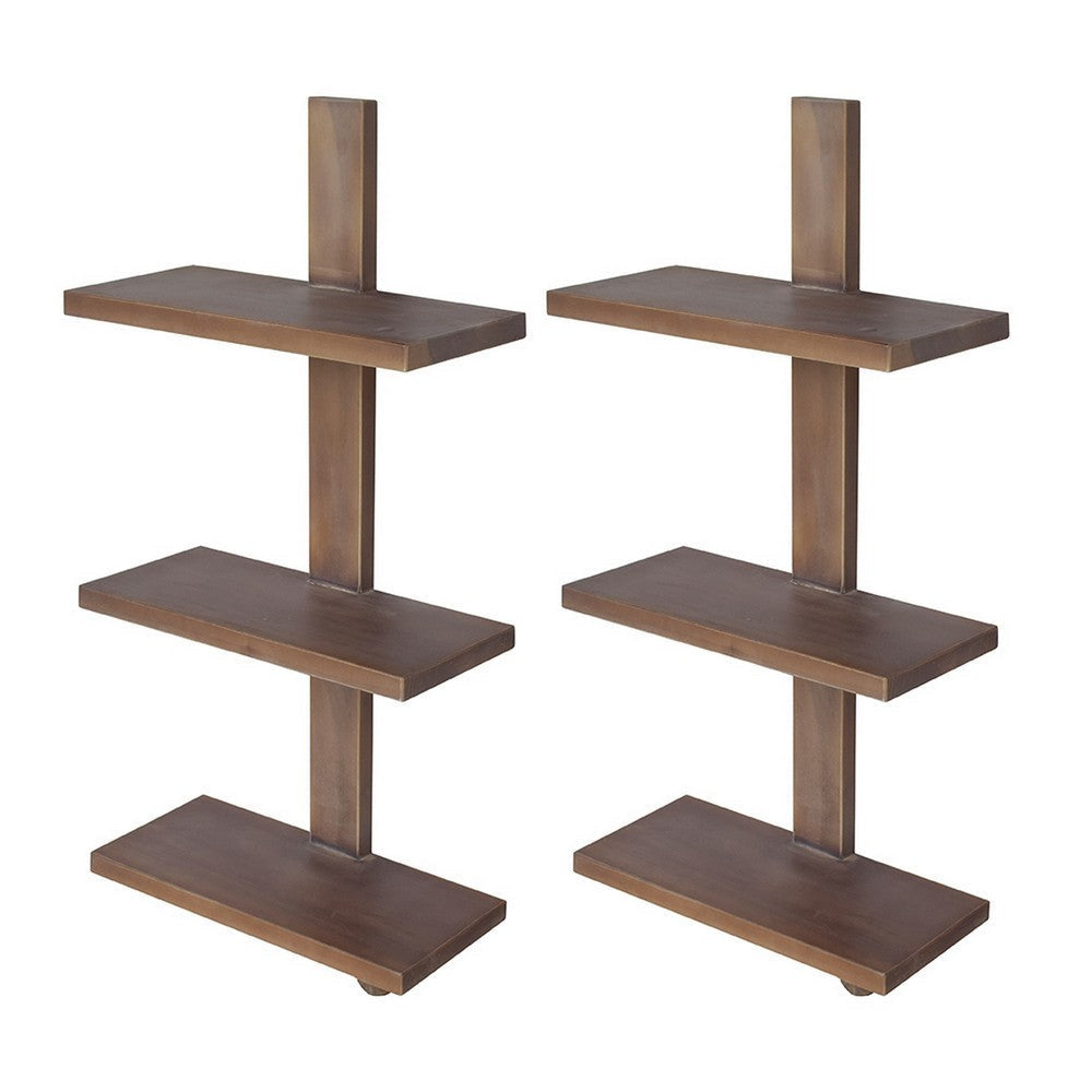 Firy 37 Inch Set of 2 Hanging Shelves 3 Tiers Natural Waru Wood Finish By Casagear Home BM312784