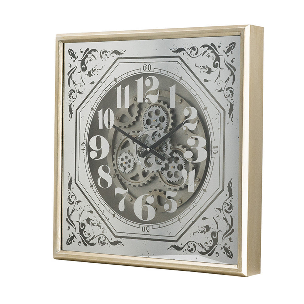 Viry 24 Inch Square Wall Clock Analog Gear Design Black White Iron Finish By Casagear Home BM312786