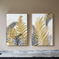 Nir 23 x 35 Set of 2 Palm Leaf Wall Art, Frame Decor, Black Gold, Gray Wood By Casagear Home