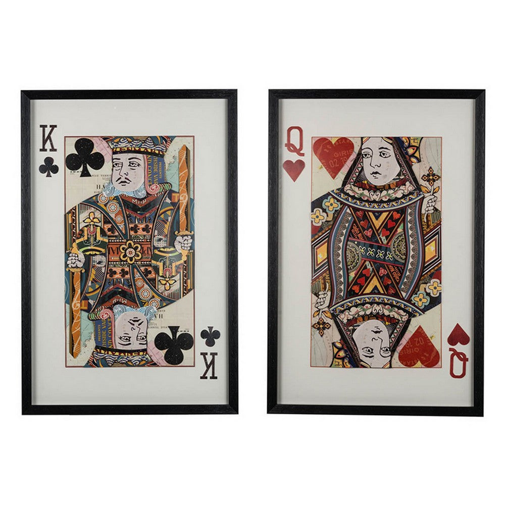 24 x 35 Set of 2 Framed Wall Art King Queen Card Pair Gold Black Red By Casagear Home BM312792