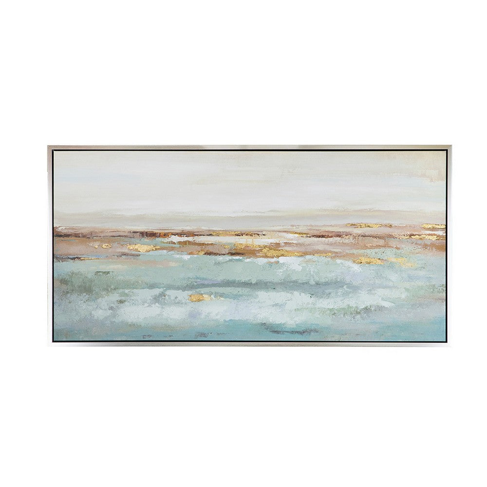 30 x 59 Framed Wall Art Abstract Ocean Oil Painting Modern White Blue By Casagear Home BM312796