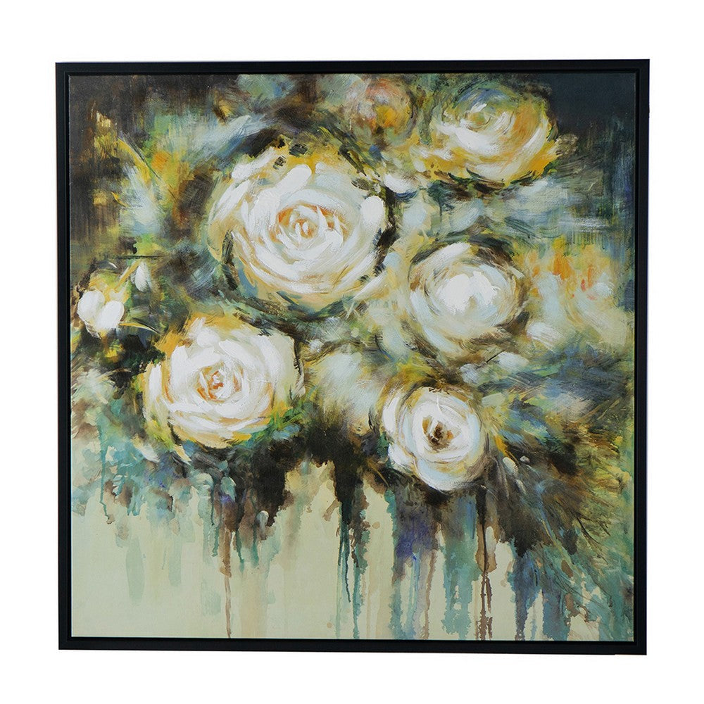 39 x 39 Framed Wall Art Dreamy Floral Hand Painting Black Green White By Casagear Home BM312797