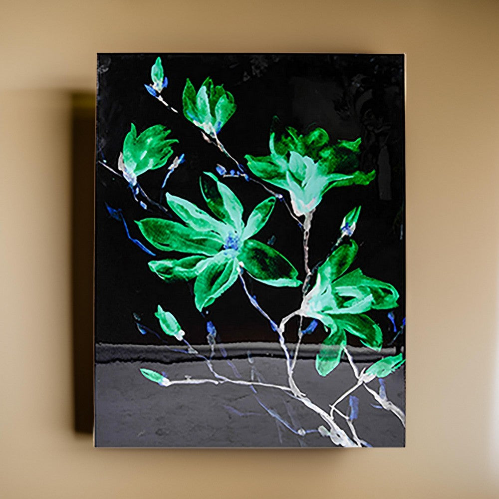 32 x 47 Set of 2 Framed Wall Art, Flower Print, Modern Style, Black, Green By Casagear Home