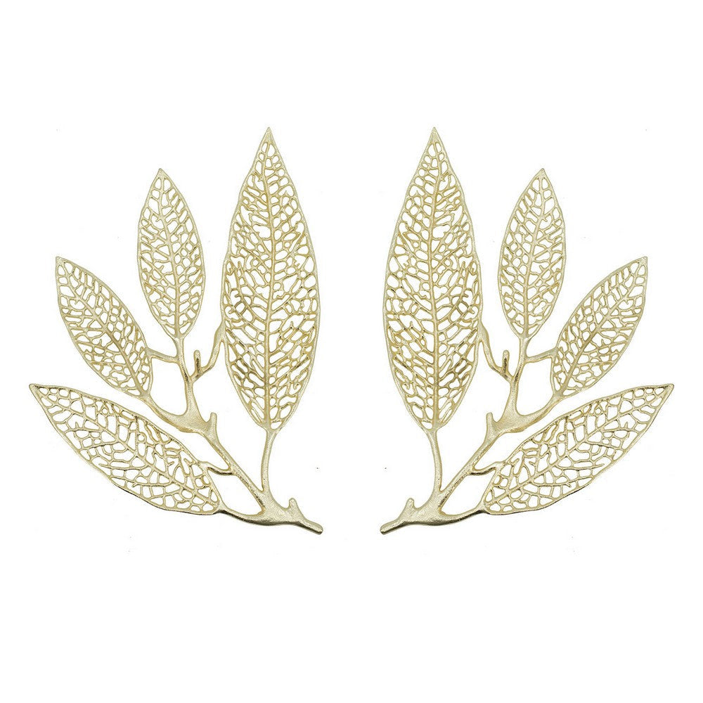 18 Inch Set of 2 Wall Art Decor Pieces Leaf Design Modern Gold Finish By Casagear Home BM312806