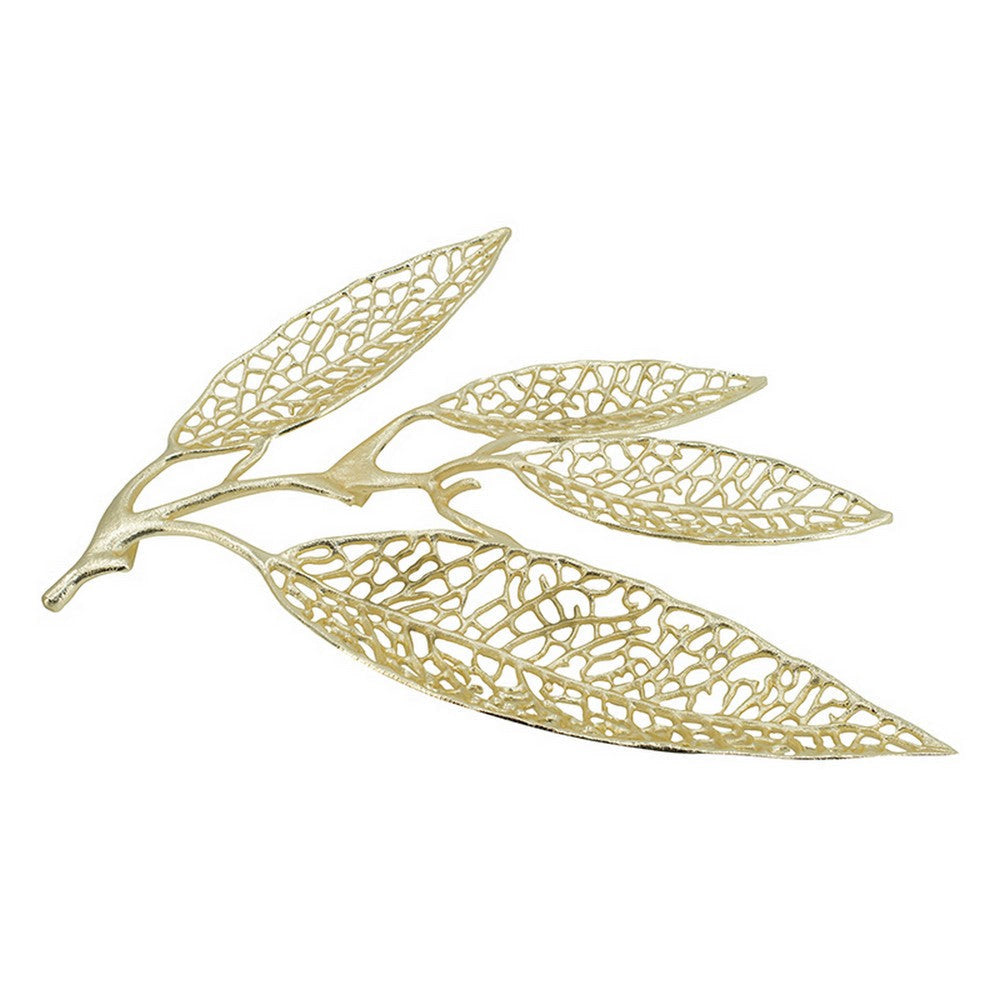 18 Inch Set of 2 Wall Art Decor Pieces Leaf Design Modern Gold Finish By Casagear Home BM312806