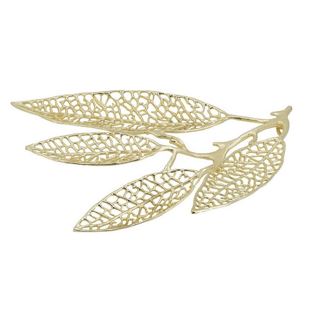 18 Inch Set of 2 Wall Art Decor Pieces Leaf Design Modern Gold Finish By Casagear Home BM312806