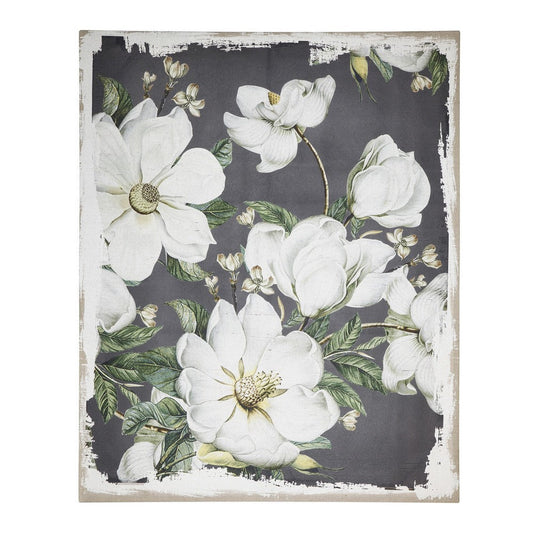 48 x 60 Wall Art Print, Floral Magnolia Blossoms, Linen Canvas, White, Gray By Casagear Home