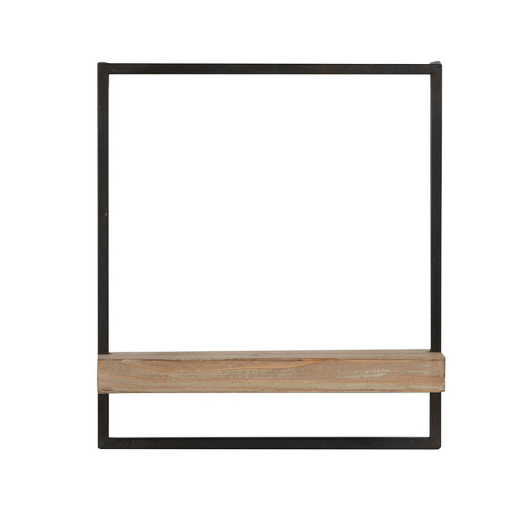 Yin 18 Inch Wall Shelf Rectangular Industrial Frame Black Iron Brown Wood By Casagear Home BM312818