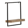 Yin 18 Inch Wall Shelf Rectangular Industrial Frame Black Iron Brown Wood By Casagear Home BM312818