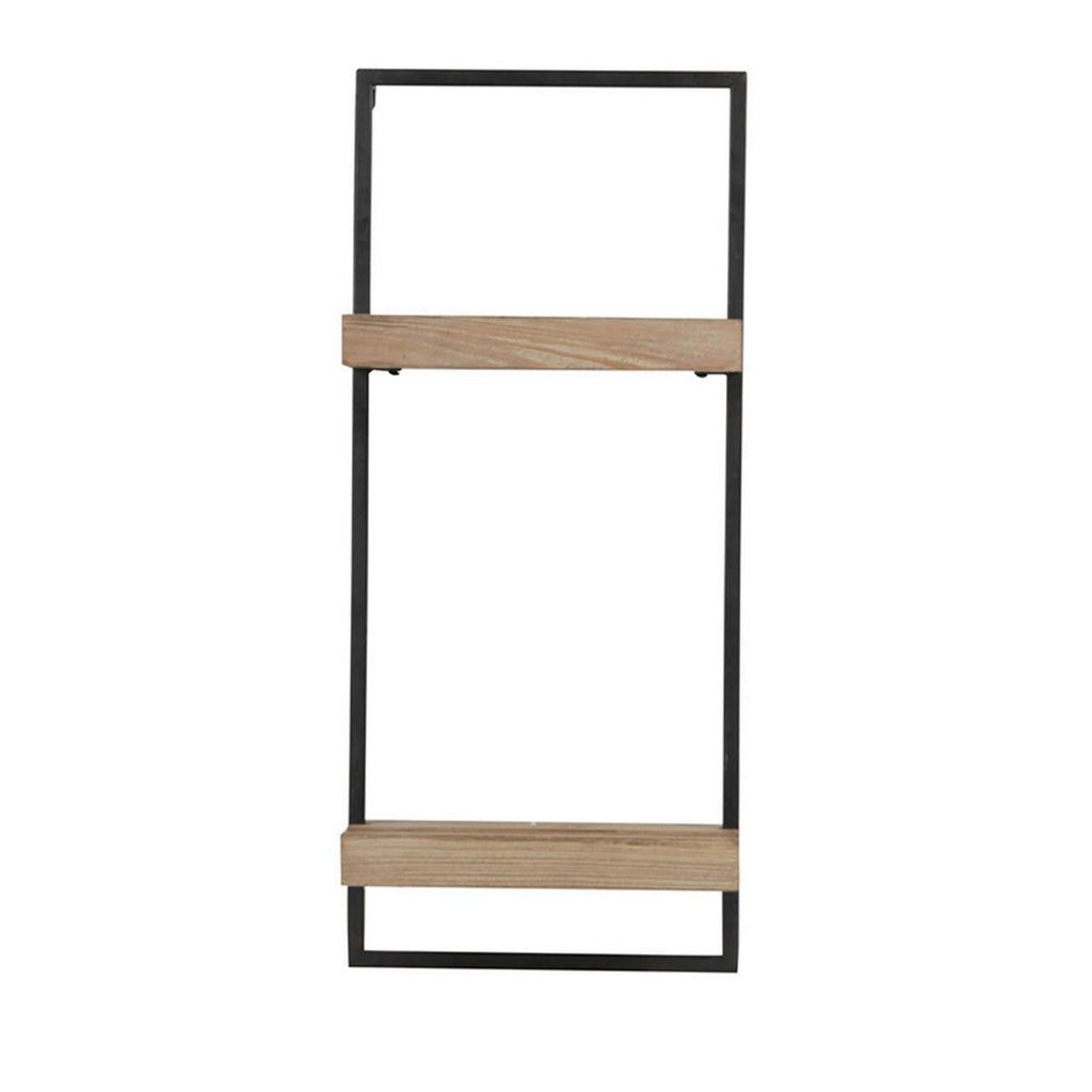 Yin 27 Inch Wall Shelf with 2 Tiers Rectangular Black Iron Brown Wood By Casagear Home BM312819