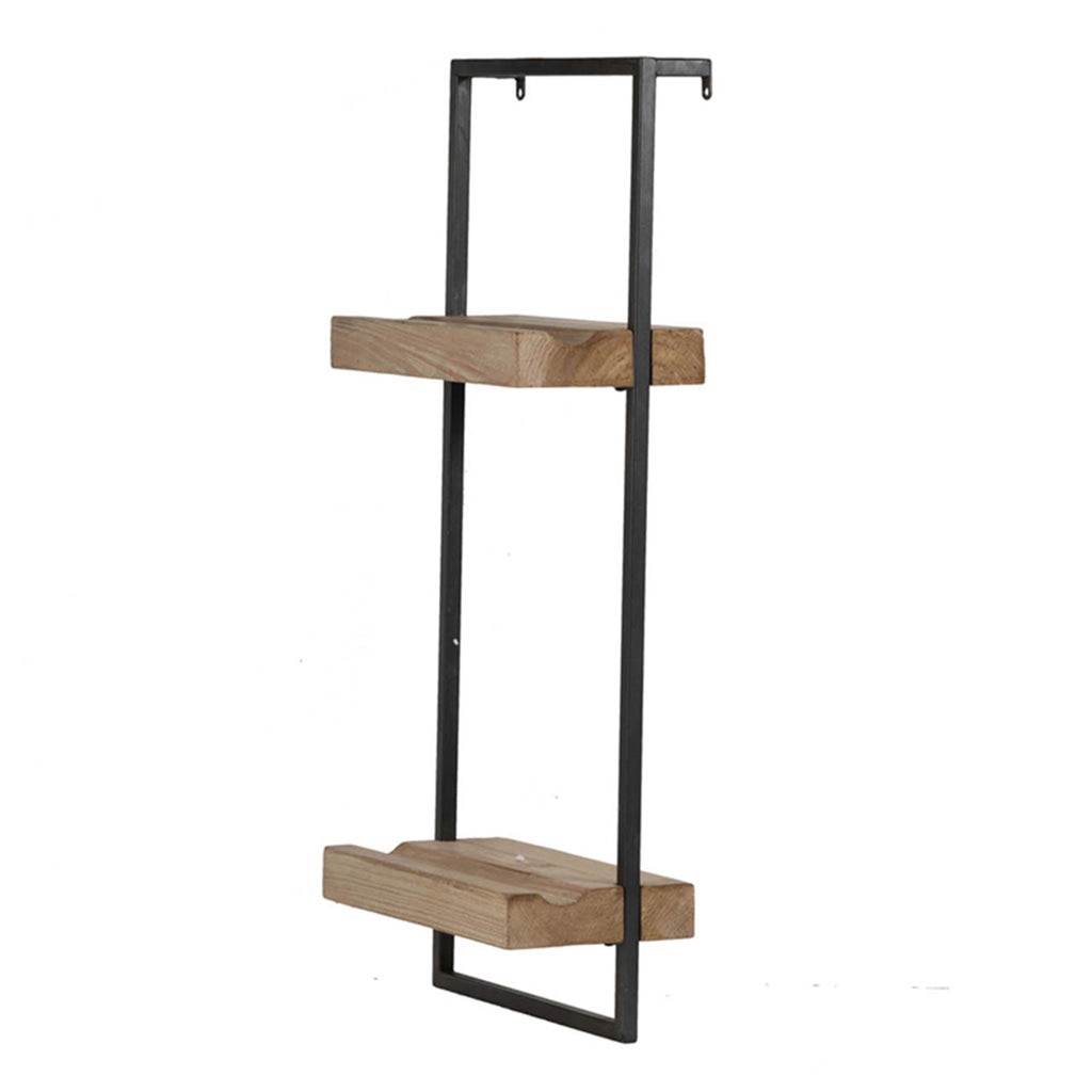 Yin 27 Inch Wall Shelf with 2 Tiers Rectangular Black Iron Brown Wood By Casagear Home BM312819